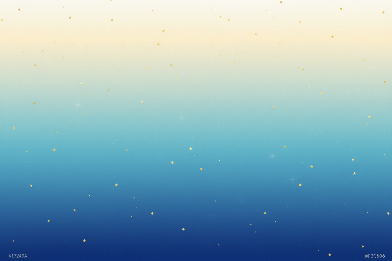 Een verloopachtergrond van lichtgeel naar donkerblauw met verspreide kleine gouden sterretjes.